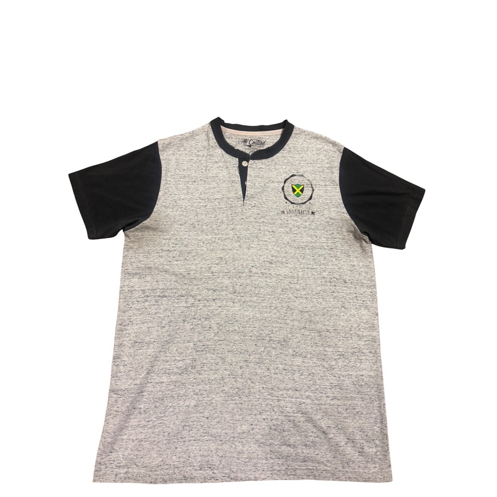 AV Couture Mens Jamaica Graphic Henley Shirt Grey Black Colorblock Size L